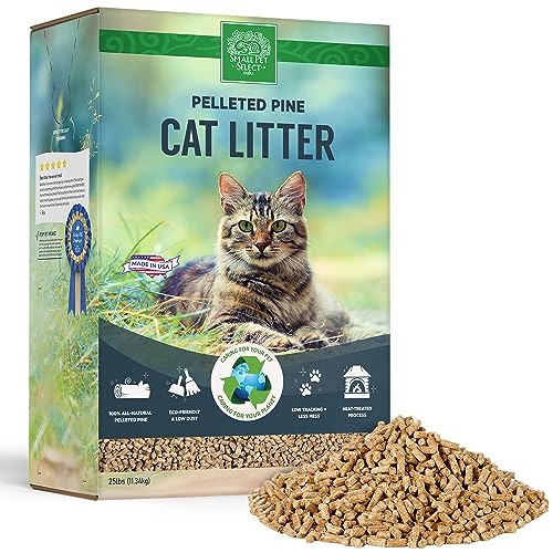 Premium Pine Pelleted Cat Litter, 100% All Natural Pellet Kitty Litter, Non Clumping Non Tracking Low Dust Litter Meant for Use with Sifting Litter Box, Made in USA, 25 lbs