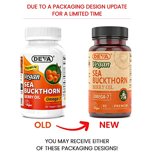 Vegan Sea Buckthorn Oil Capsules 2-Pack, Omega-7 Fatty Acids, Non-GMO, 90 Count Ea