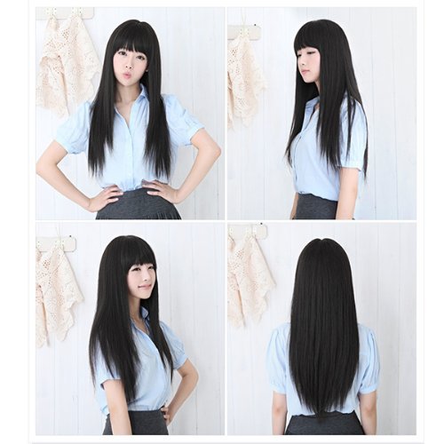 AGPtek black Fashion Long straight women's Girl full Hair Wig cosplay 60cm/23.5In