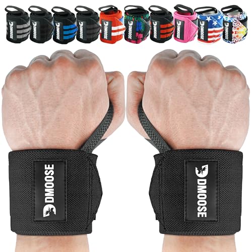 DMoose gym wrist straps for men 12 and 18 Inches Thumb Loops with Wrist Support for Workouts Powerlifting Wrist Straps for Weight Lifting Men and Women Black II
