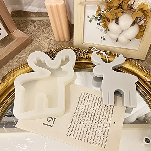 Christmas Elk Deer Silicone Candle Molds Soap Mold with Woolen Thread and 8 Pcs Bells, DIY Xmas Theme Resin Mould for Home Party Decoration, Handmade Soap Bath Bomb Lotion Bar Chocolate Jello