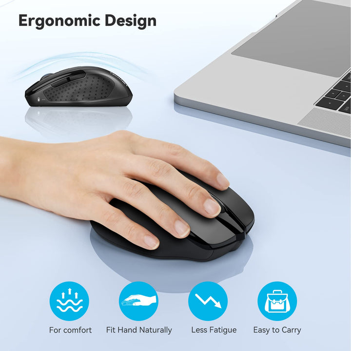 Bluetooth Wireless Mouse, Ergonomic Design, 5 Adjustable DPI, 24 Month Battery Life, Compatible with Windows, Mac, Chromebook, Laptop, Notebook