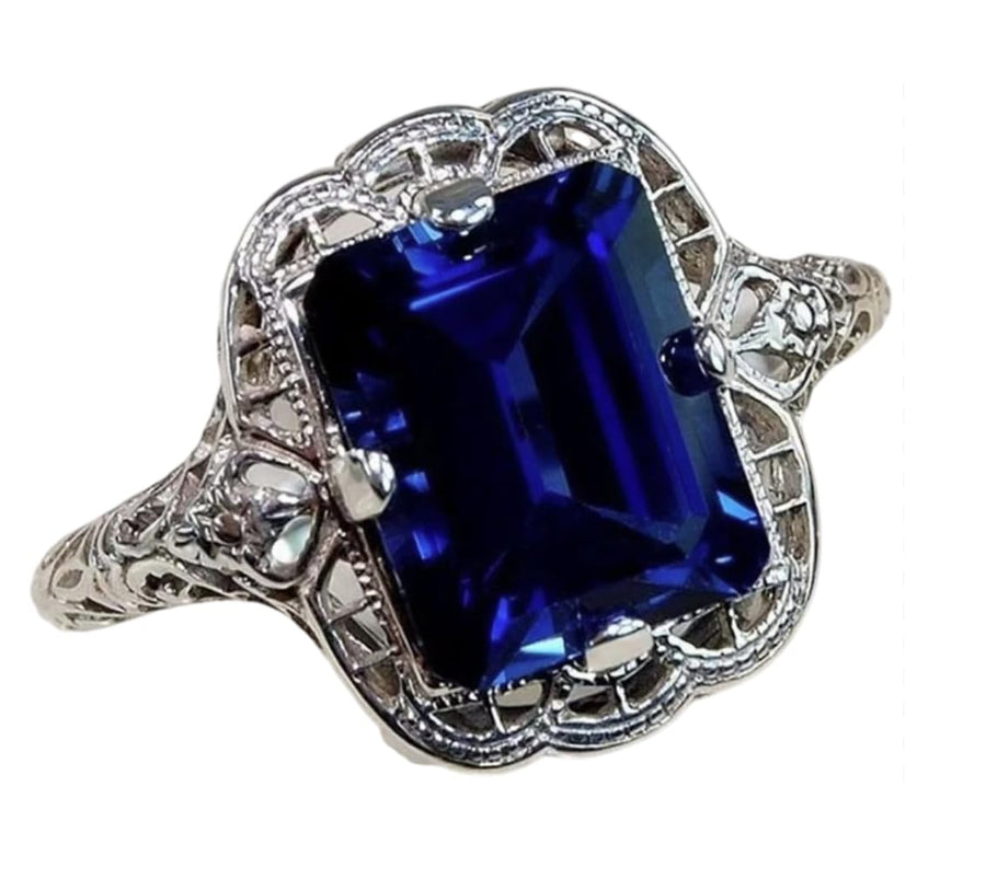 Elegant Huge Natural 3.5Ct Tanzanite 925 Silver Sapphire Ring Women Wedding Engagement Size 6-10 (US code 7)