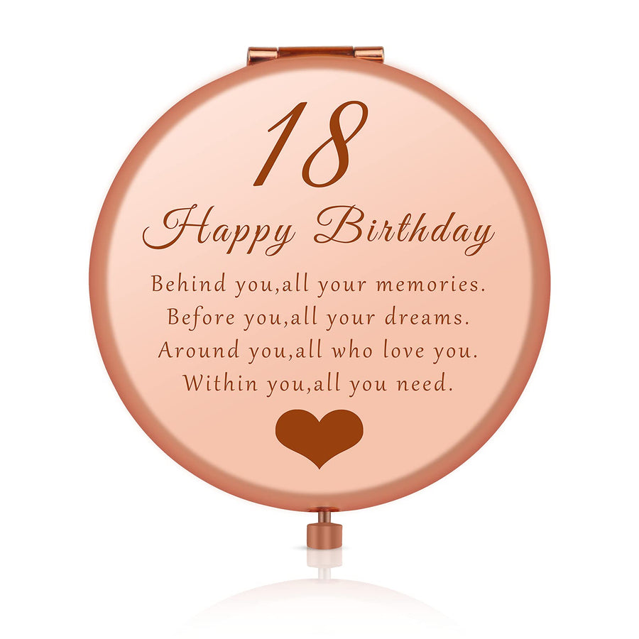 18th Birthday Gifts Happy 18 Birthday Gifts for Daughter Niece Sister Best Friends, Coming of Age Gift for Girls, 18 Year Old Girl Birthday Gift, Rose Gold Purse Pocket Makeup Compact Mirror