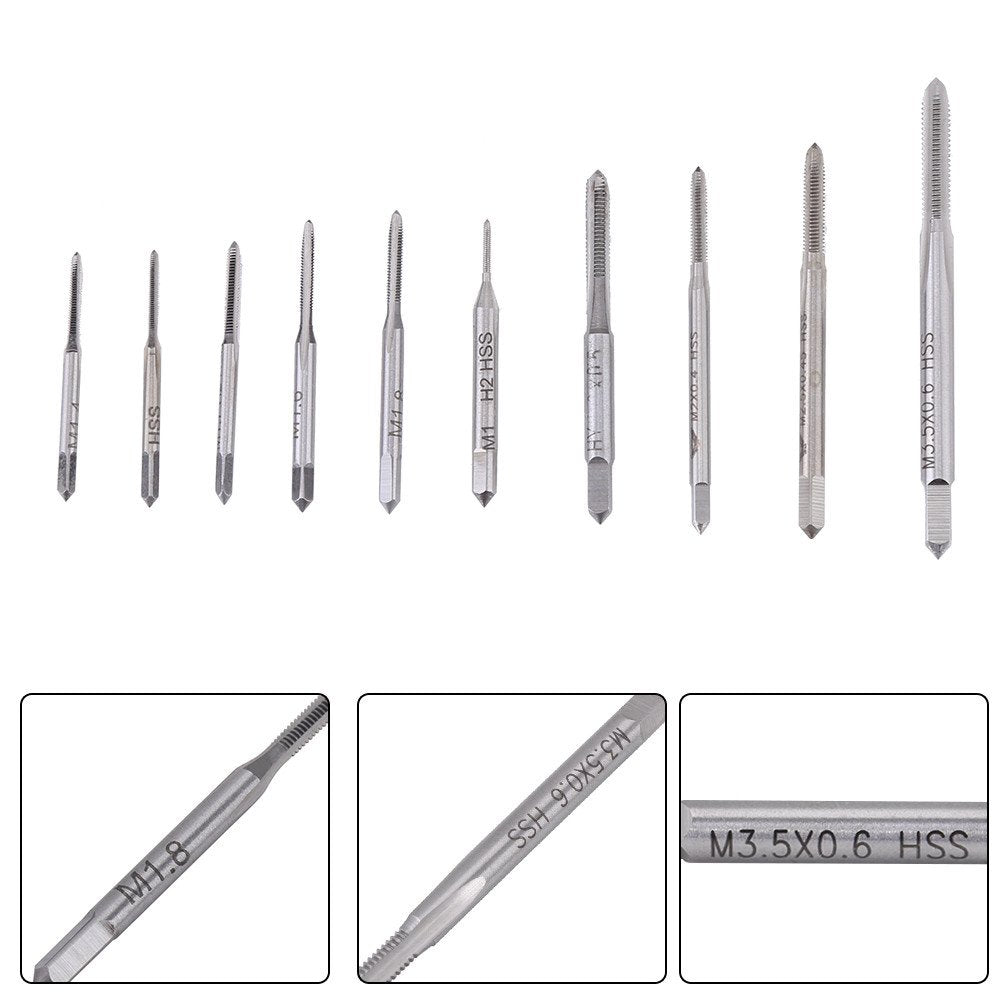 10Pcs Threading Taps, Standard Thread,Taps Screw Hand Tap,for Tapping Various Threads,M1, M1.2, M1.4, M1.6, M1.7, M1.8, M2, M2.5, M3, M3.5