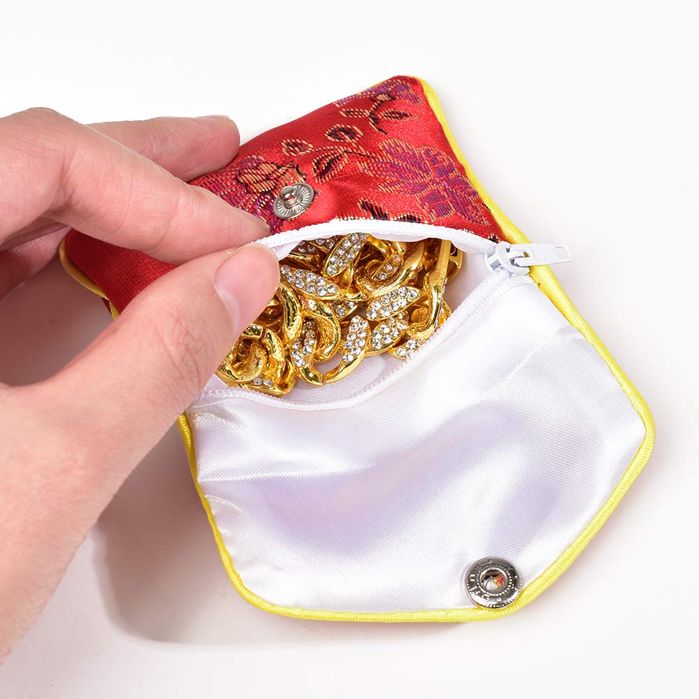 Jewelry Silk Purse New Year Pouch Bags Chinese Silk Style Brocade Embroidered Bags Coin Purse for Women 5 Colors, 20pcs