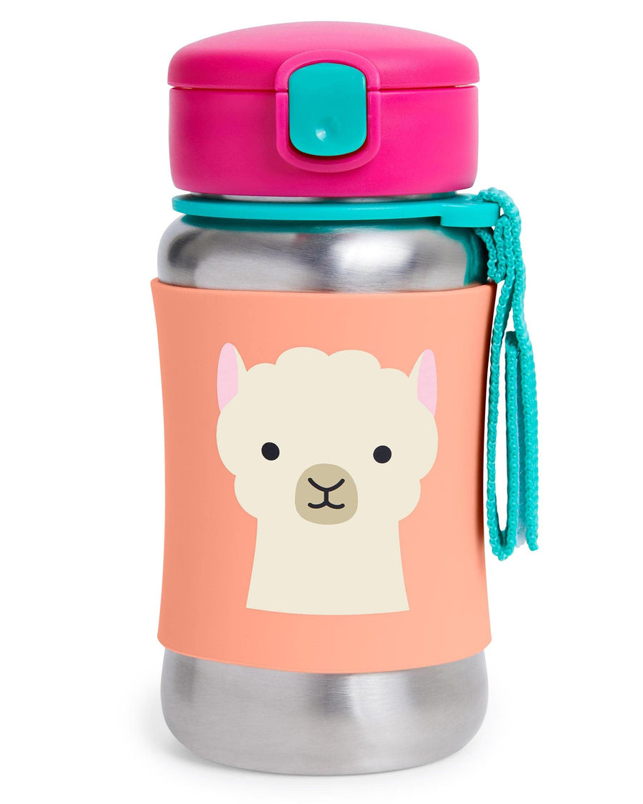Toddler Sippy Cup with Straw, Zoo Stainless Steel Straw Bottle, Llama, 350 milliliters
