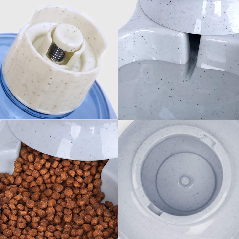 Automatic Cat Feeder and Water Dispenser Set, 1 Gal x 2 Gravity Dog Water Fountain Pet Food Feeder (Grey)