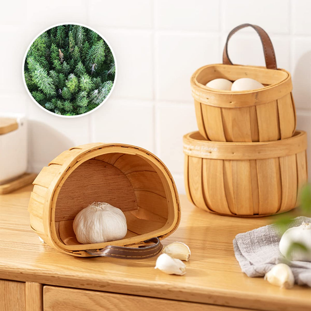 Hanging Basket Handwoven Wood Hanging Wall Basket Vegetable Fruit Storage Keeper for Potato Onion Kitchen Farm House Home Decoration