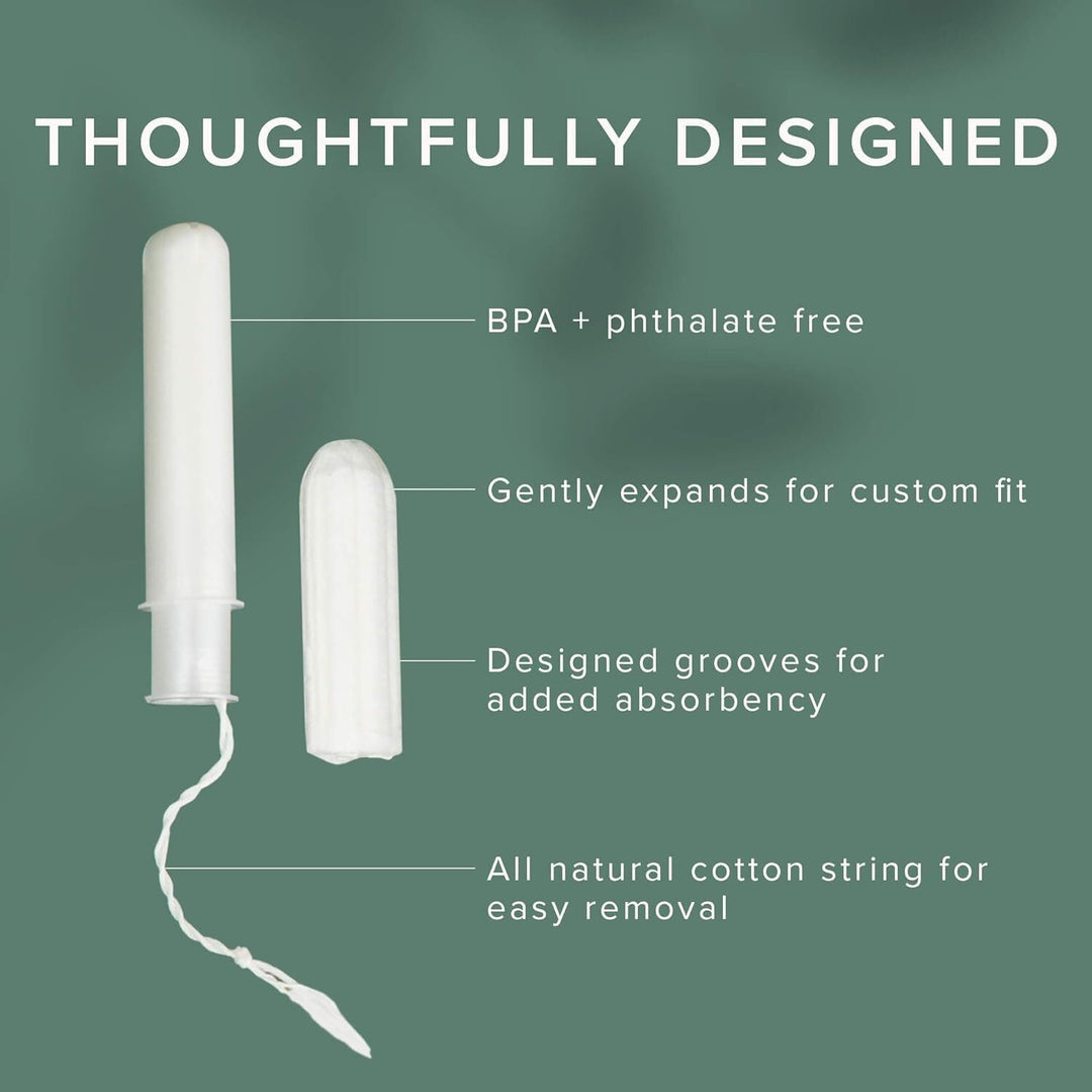 100% Natural Cotton Tampons - Regular Absorbency with leak proof protection - Compact BPA-Free Applicator - Unscented & Free from Chlorine, Toxin - 16 Count
