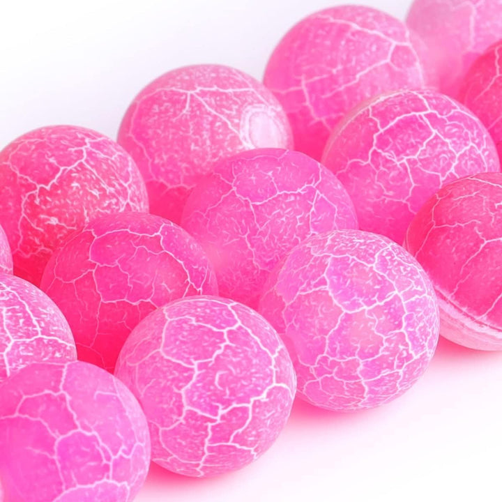 45pcs 8mm Fuchsia Frosted Agate Beads Unpolished Cracked Matte Round Loose Gemstone Beads for Jewelry Making DIY Bracelet Necklace