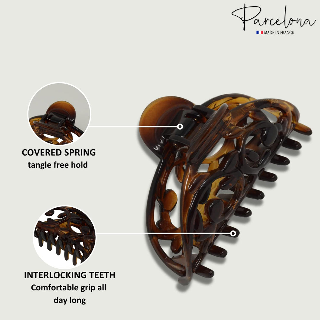 French New Jardin Medium 3 1/4 Inch Covered Spring Celluloid Shell Jaw Hair Claw Clip