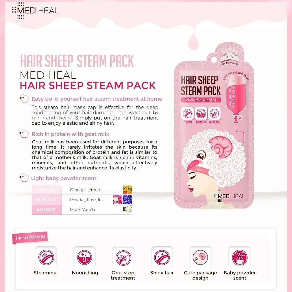 Hair Sheep Steam Pack 5 Sheets - Intense Repair Mask for Damaged, Rough Hair, All Types with Steaming for At-Home Spa Experience