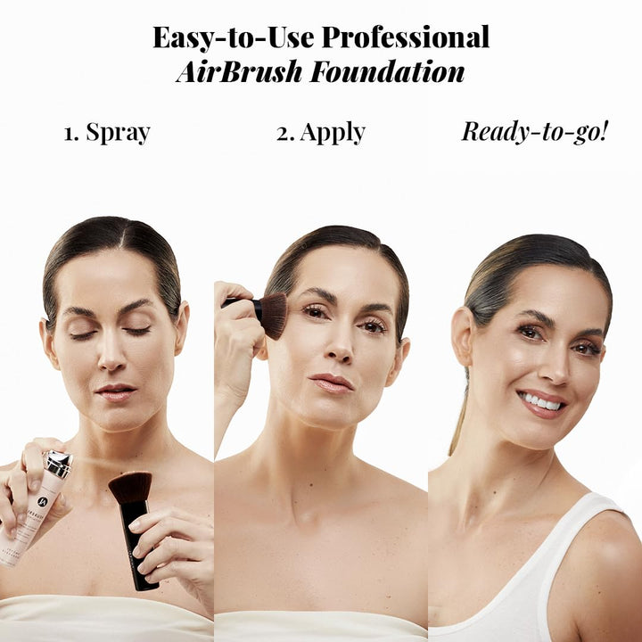 MagicMinerals AirBrush Foundation – 2pc Set with Airbrush Foundation and Kabuki Brush - Spray Makeup with Anti-aging Ingredients for Smooth Radiant Skin - Light