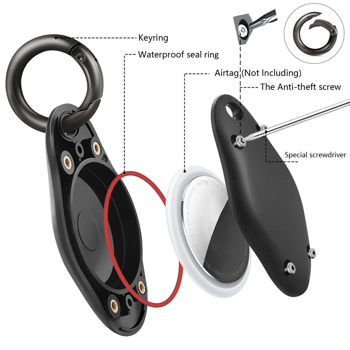 Sllsky Waterproof AirTag Holder,Screw Locked Airtag Keychain Case Compatible with Apple Air Tag Finder, Tracker Key Ring-2Pack