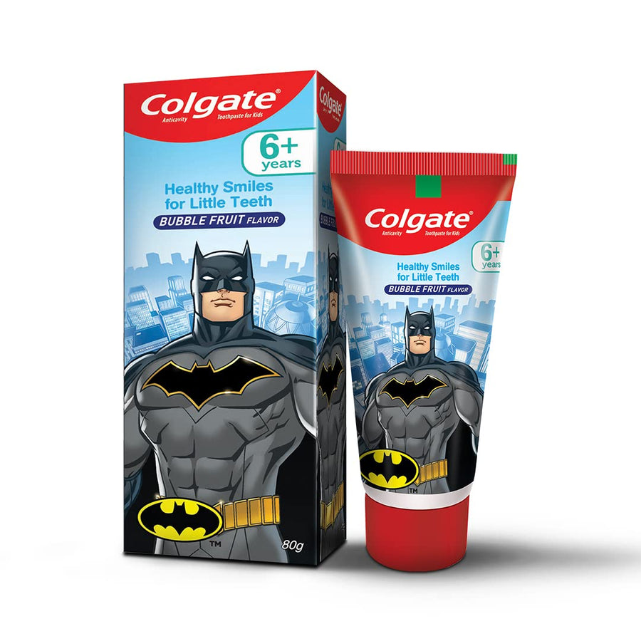 Kids Toothpaste For 6+ Years, Batman, Bubble Fruit Flavour, Gentle Protection, Enamel Protection Tooth Paste With 50% Lesser Abrasive Formula For Protecting Against Cavities, 80 Gram