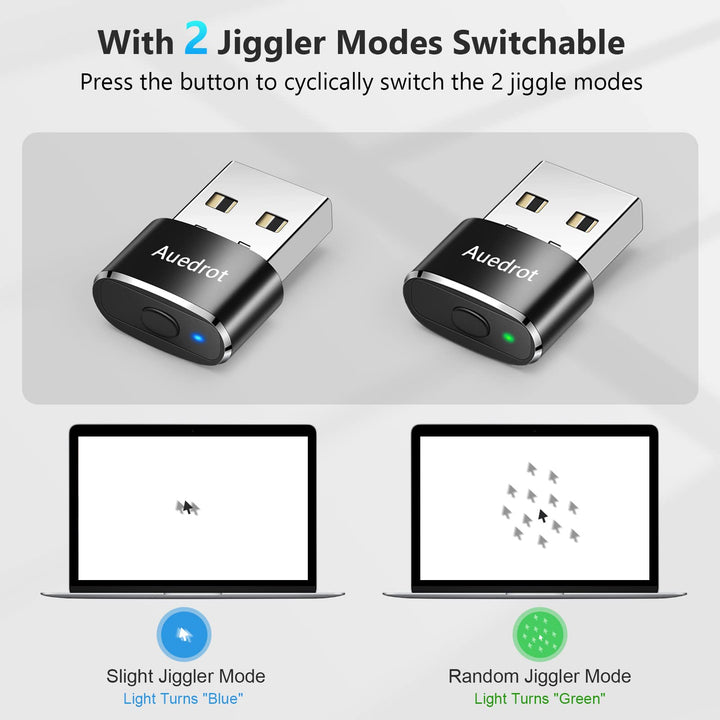 Auedrot Mouse Jiggler Undetectable Metal Mouse Mover USB with Switch Button, Automatic Mini Mouse Shaker with 2 Jiggle Modes, Mouse Simulator Driver-Free, Plug & Play Keep Computer/Laptop Awake, Black