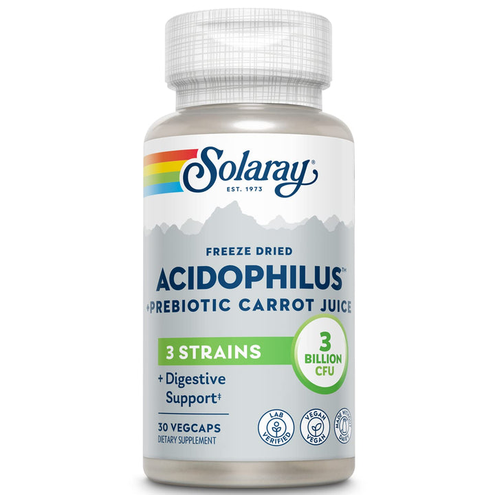Acidophilus 3 Strain Probiotic & Prebiotic Carrot Juice | 3 Billion CFU, Vegan & Freeze Dried | 30 VegCaps