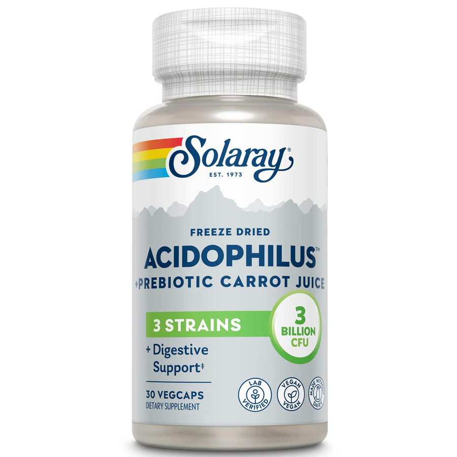 Acidophilus 3 Strain Probiotic & Prebiotic Carrot Juice | 3 Billion CFU, Vegan & Freeze Dried | 30 VegCaps