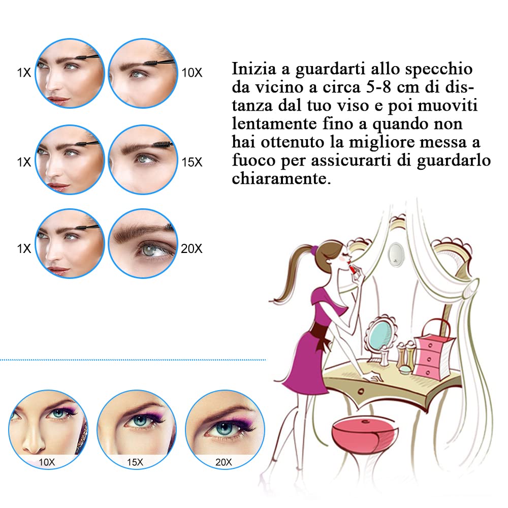 20X Magnifying Mirror with 3 Mounting Suction Cups - Use for Precise Makeup Application - Eyebrows/Tweezing - Blackhead/Blemish Removal - Bathroom/Travel Makeup Mirror, 4 Inch Round