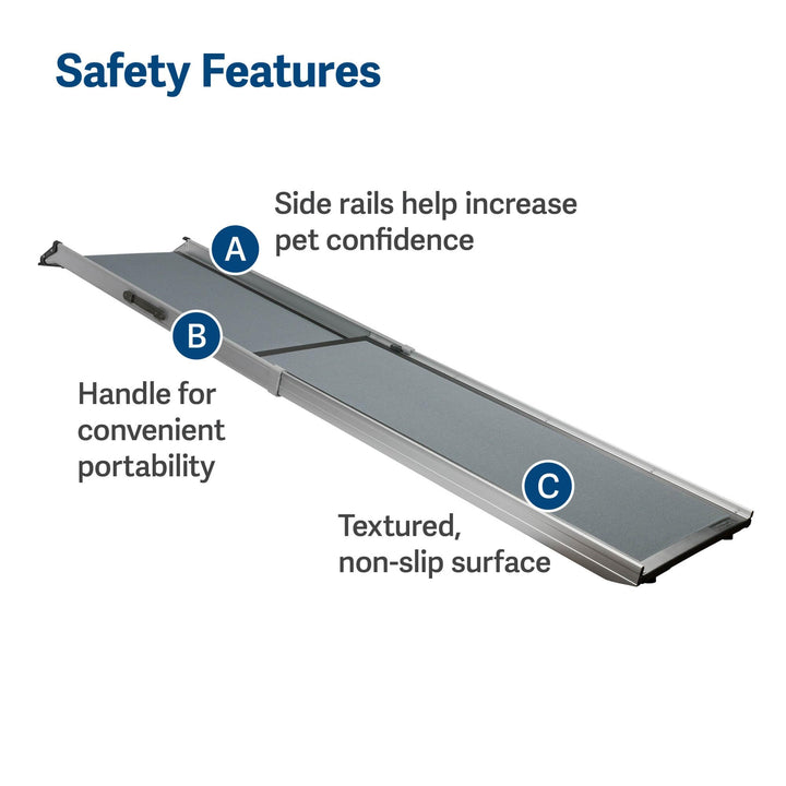 Happy Ride Extra Long Telescoping Dog Ramp, Portable Pet Ramp for Cars, Trucks & SUVs with Adjustable Sizing