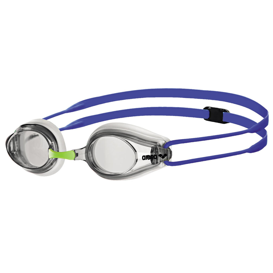 Arena Tracks Unisex Adult Essential Racing Swim Goggles for Competitive Swimmers FINA-Approved Anti-Fog Coated Non-Mirror Lens, White/Clear/Blue