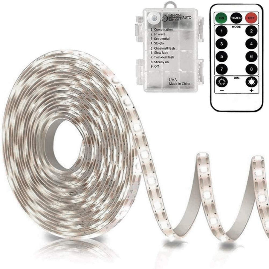 Battery Operated Led Strip Lights White with Remote, 8 Modes, Dimmable, Timer, Self-Adhesive, Cuttable, for PC TV Kitchen Cabinet Shelves Bedroom Decor (3m 90LED)