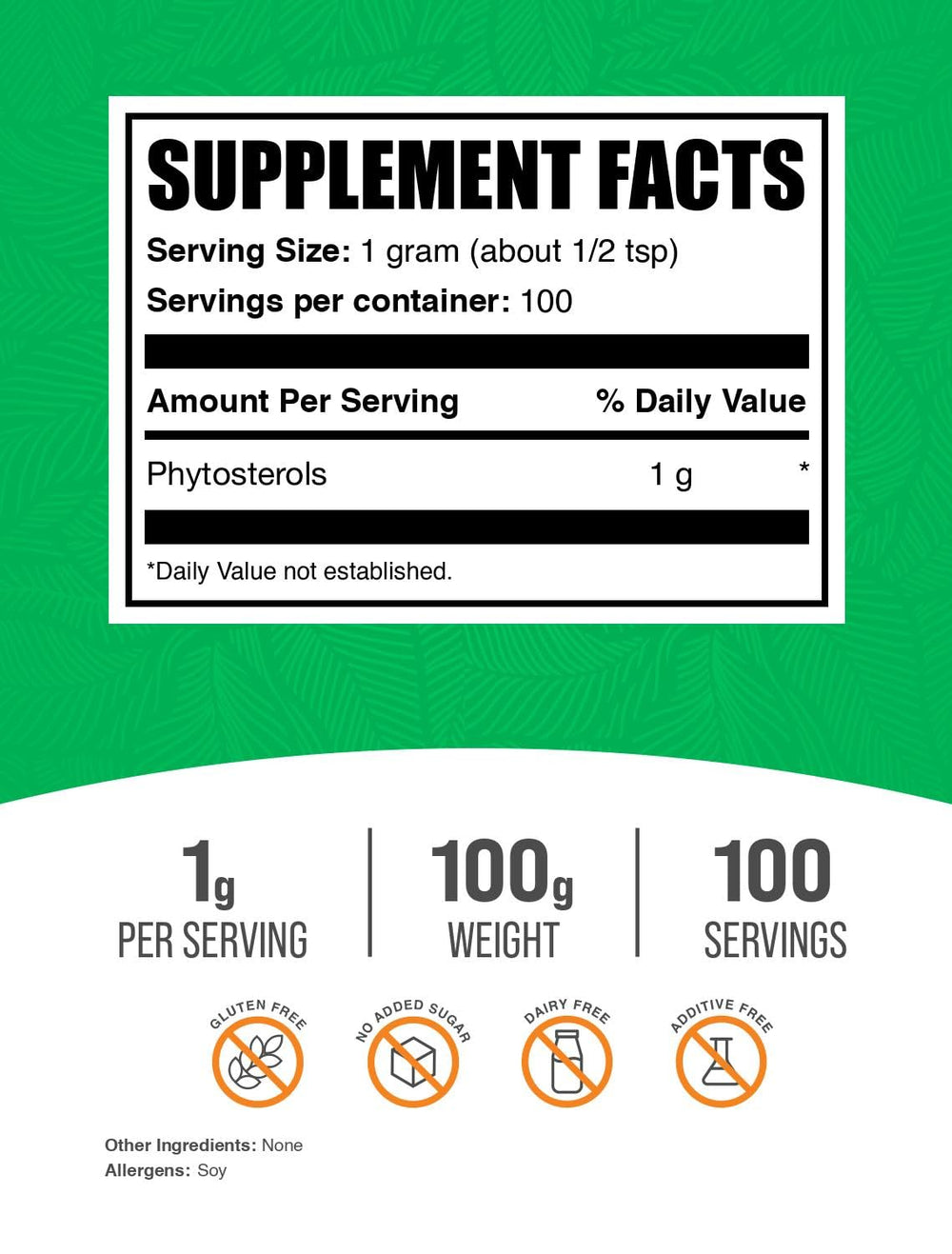 .com Phytosterols Powder - Phytosterols Supplement, Beta Sitosterol Supplement - Sourced from Soy, Gluten Free, 1000mg per Serving, 100g (3.5 oz) (Pack of 1)