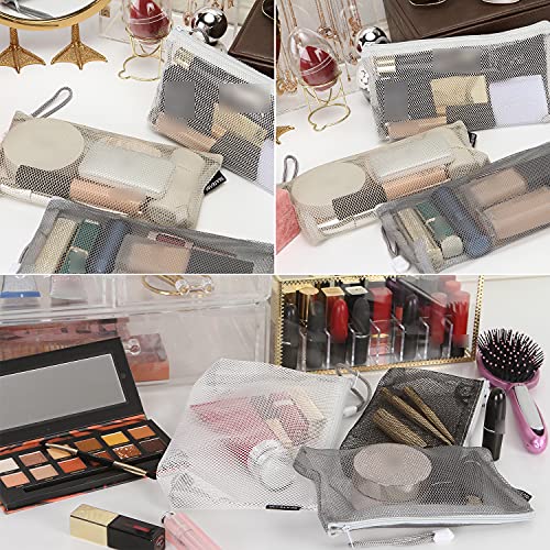 6pcs Multicolored Portable Travel Toiletry Pouch Nylon Mesh Cosmetic Makeup Organizer Bag with Zipper, Monochrome