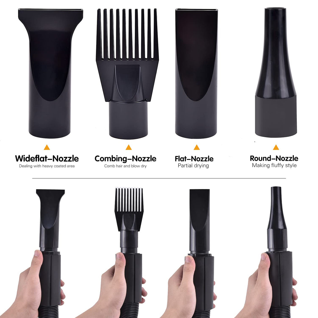 Dog Dryer, High Velocity Dog Hair Dryer, Dog Blow Dryer - Groomer Partner Pet Blower Grooming Force Dryer with Heater, Stepless Adjustable Speed, 4 Different Nozzles, Comb & Pet Grooming Glove (Black)