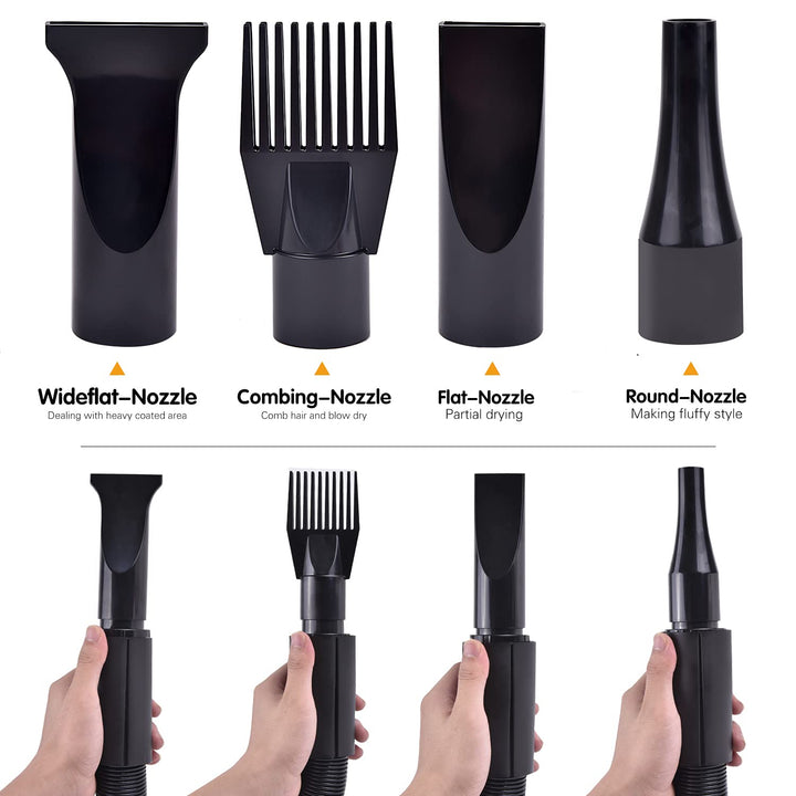 Dog Dryer, High Velocity Dog Hair Dryer, Dog Blow Dryer - Groomer Partner Pet Blower Grooming Force Dryer with Heater, Stepless Adjustable Speed, 4 Different Nozzles, Comb & Pet Grooming Glove (Black)