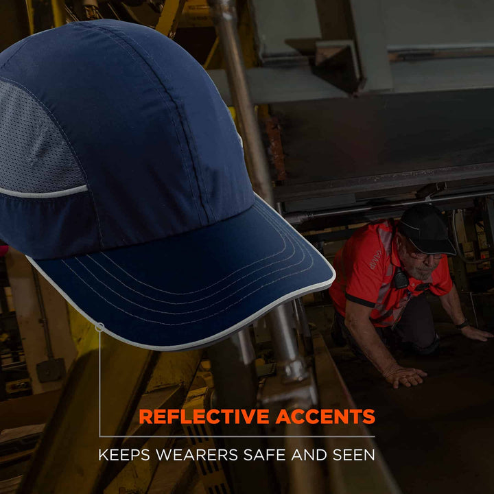 Safety Bump Cap, Baseball Hat Style, Comfortable Head Protection, Long Brim, Skullerz 8950, Navy Blue, Long