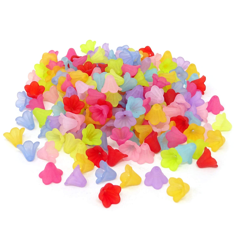 200PCS 14mm Assorted Color Frosted Trumpet Flower Beads Acrylic Beads