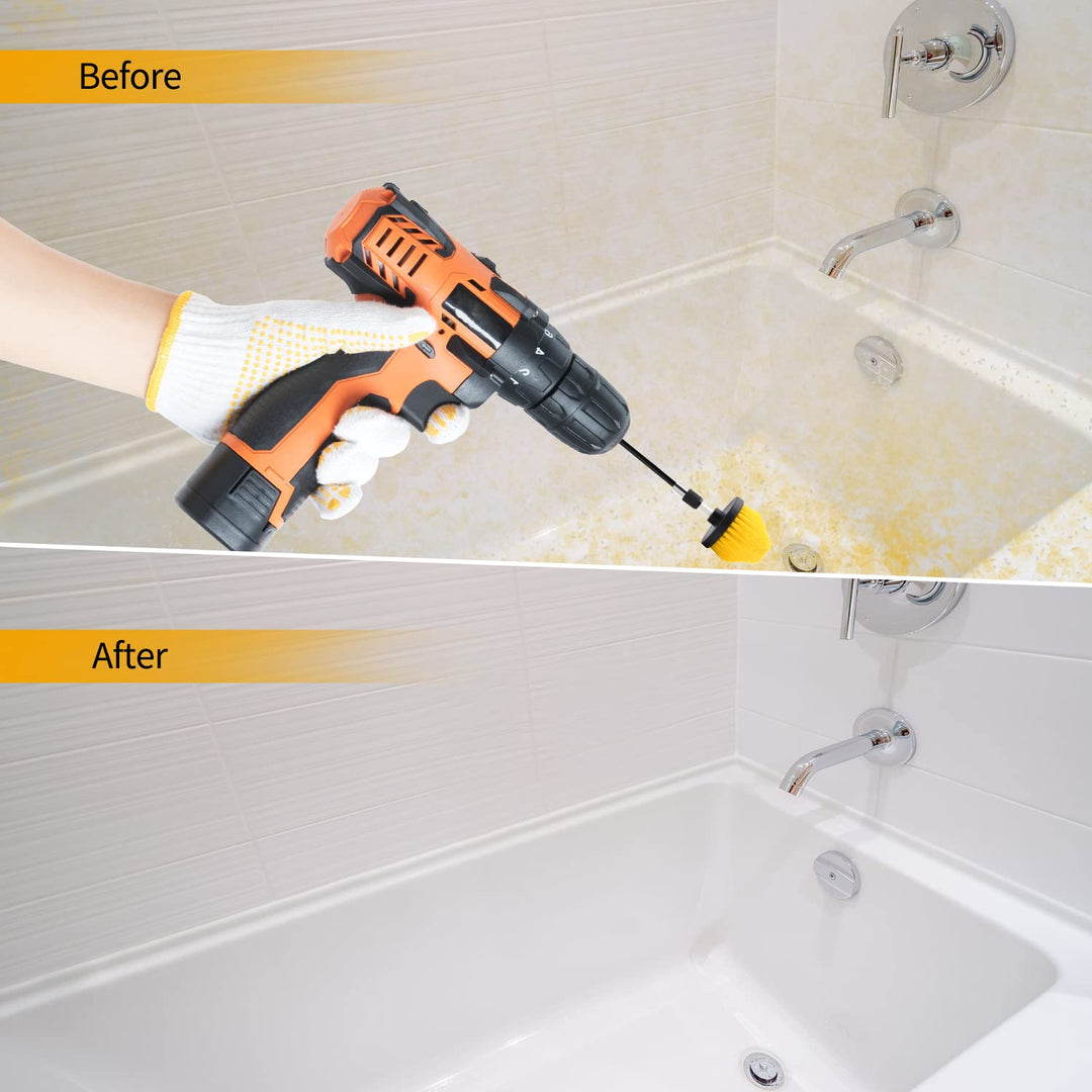 6pcs Drill Brush Attachment Set, 5pcs Scrubber Brushes with 1pcs Extend Long Attachment, Drill Scrub Brush for Cleaning Shower, Tub, Bathroom (6pcs)
