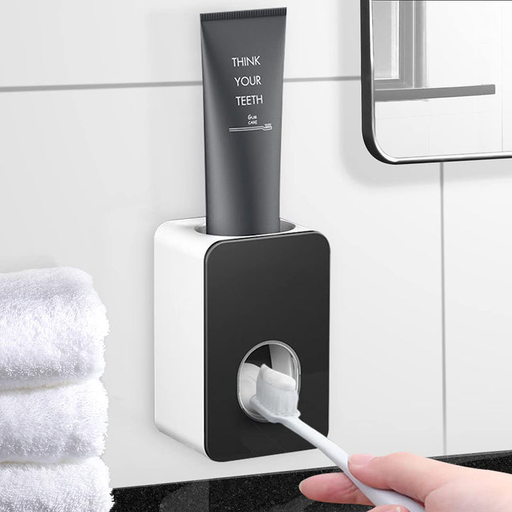 Toothpaste Dispenser,Automatic Toothpaste Squeezer,Hands Free Wall Mounted for Kids and Adult,is Wall Mount Bathroom Accessories with Super Sticky Suction Pad (Black), 1 Count (Pack of 1)