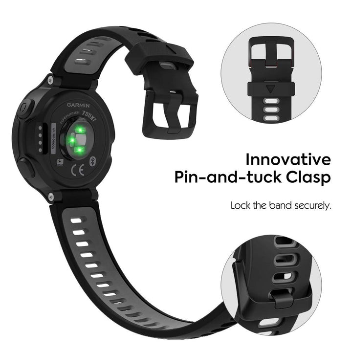 Watch Band Compatible with Garmin Forerunner 220/230/235/620/630/735XT, Soft Silicone Women Men Adjustable Sport Strap Fit Garmin Forerunner 735XT/220/230/235/620/630 - Black & Gray