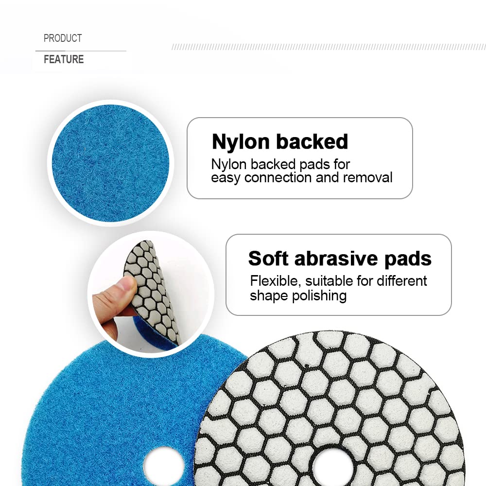 7Pcs 4 Inch Dry Diamond Polishing Pads Grit 3000 for Granite Marble Stone Sanding Disc