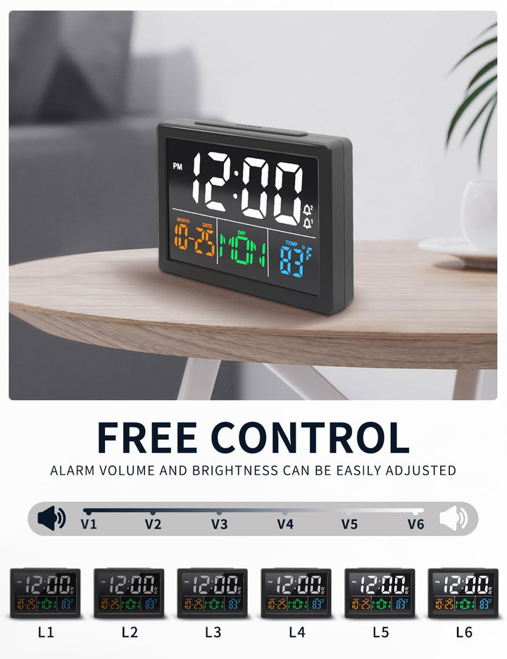 Digital Alarm Clock, with 5.5 Large LED Time Display, Adjustable Alarm Volume, 6 Level Brightness, Alarm Settings, USB Charger, Temperature Detect, Snooze, Clocks for Bedroom, Bedside, Desk, Black
