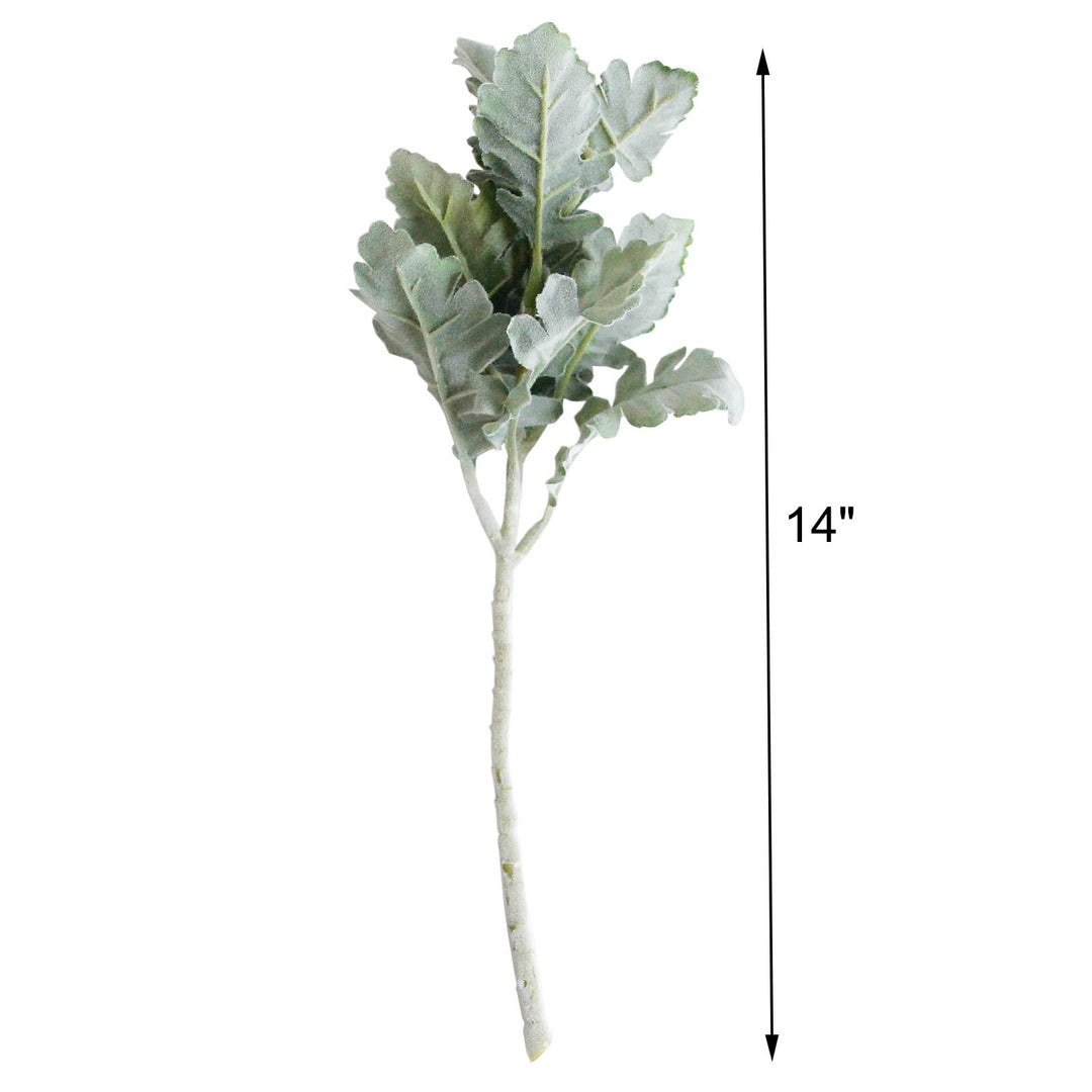 Artificial Flocked Lambs Ear Leaves Dusty Miller Stems Flocked Oak Leaves Lamb's Ear Leaf for Home Wedding DIY Floral Arrangement (Silver Dusty Miller, 10)