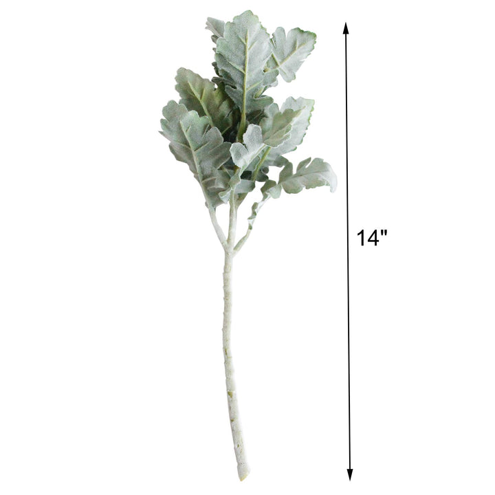 Artificial Flocked Lambs Ear Leaves Dusty Miller Stems Flocked Oak Leaves Lamb's Ear Leaf for Home Wedding DIY Floral Arrangement (Silver Dusty Miller, 10)