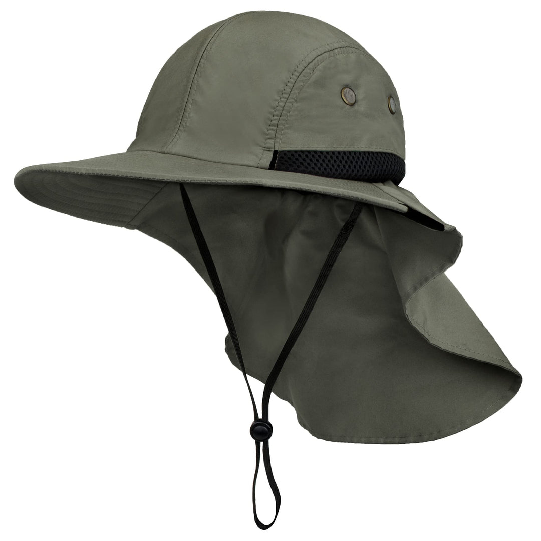 Sun Hat for Men, Wide Brim Fishing Hat Neck Flap Cover Men Women, Hiking Safari, UV Sun Protection Summer Gardening Beach Camping UPF 50+, Olive