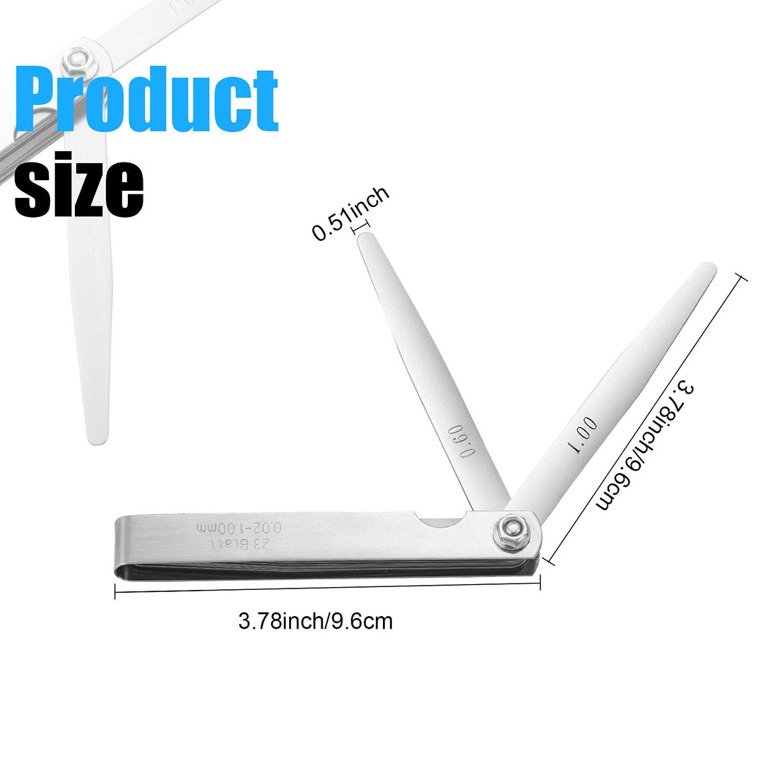 32 Blades Steel Feeler Gauge Measuring Tool Stainless Steel Dual Marked Metric and Imperial Measuring Tool(23 Blades,0.02-1.00 mm)