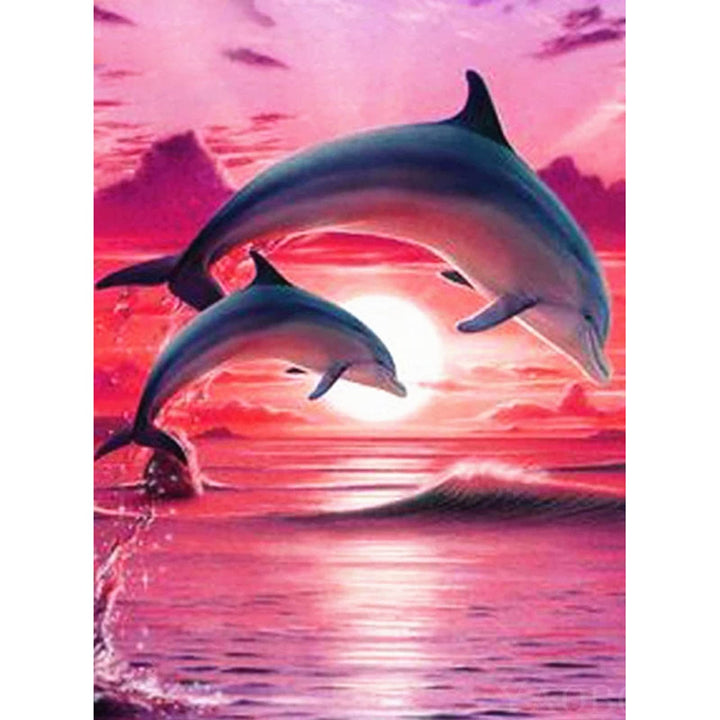 Valentine's Day Diamond Art Painting Kits for Adults, Square Full Drill Diamond Art Painting Art Kits for Home Wall Decor Pink Jumping Dolphins 16x20 Inch