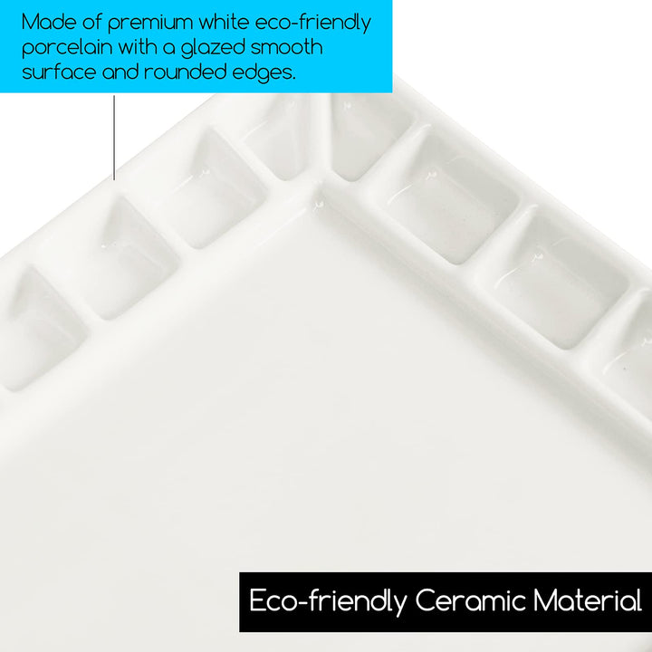 18-Well Porcelain Artist Paint Palette, Mixing Art Ceramic Watercolor Paint Palette for Watercolor Gouache Acrylic Oil Painting, Rectangle 8 by 5-1/2-Inch