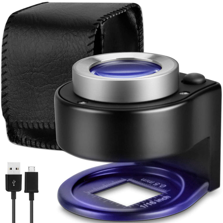 30X Loupe Magnifier with 6 LED Lights, Rechargeable Portable Desktop Jewelers Loupe, Magnifying Glass with Purple Light and White Light Jewelry Tool for Coins, Jewelry, Currency, and Stamps