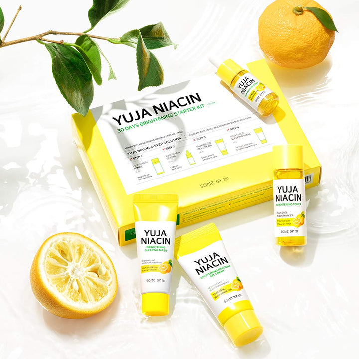 Yuja Niacin 30 Days Brightening Starter Kit/Toner 1.01Oz, Serum 0.33Oz, Gel Cream 1.01Oz, Sleeping Mask 0.67Oz / Melasma and Blemish Care/Facial Skin Care Set