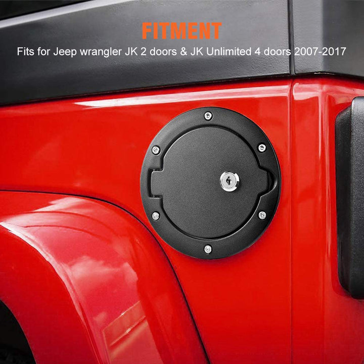 Gas Cap Cover, Locking Fuel Tank Door Fuel Filler Cover Compatible for 2007-2017 Jeep Wrangler JK & JKU.