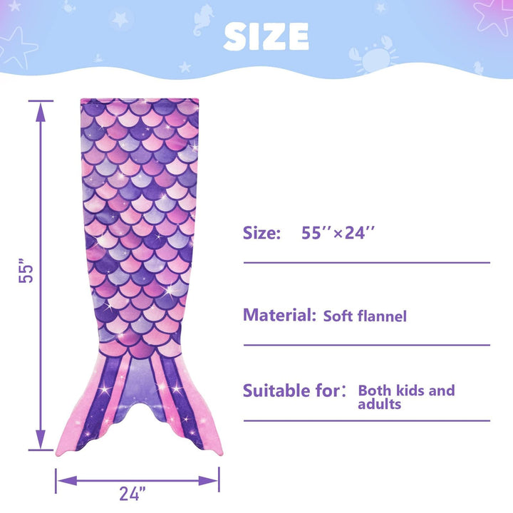 Mermaid Tail Blanket - Plush Mermaid Wearable Blanket for Girls Teens All Seasons Soft Flannel Snuggle Blanket Mermaid Scale Sleeping Bag 55 x 24 (Purple)