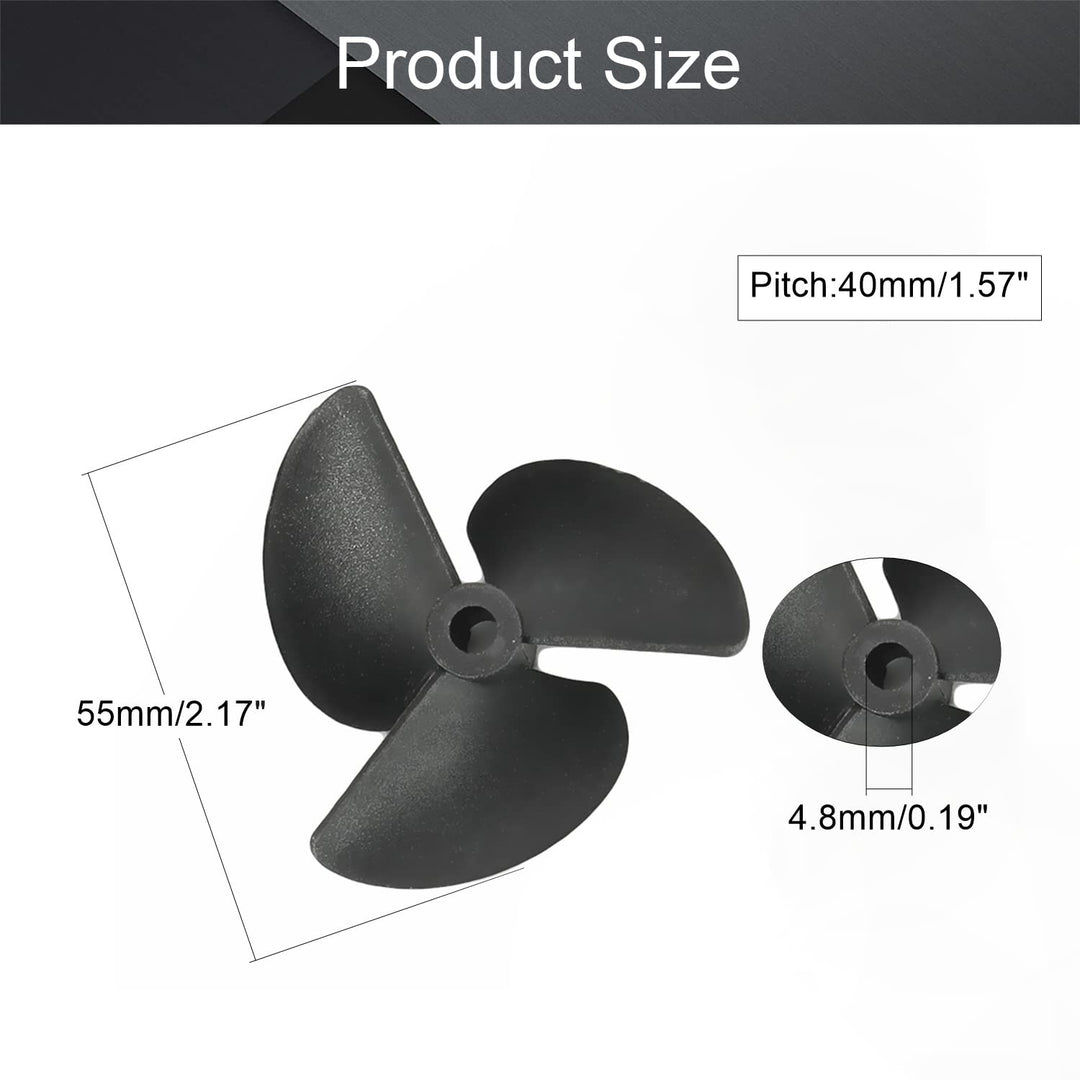 2Pcs 3 Blades CCW Propeller for Ship Model Rc Boat Propeller Model Black Plastic Paddle 55mm Diameter 40mm Pitch 4.8mm Hole Dia