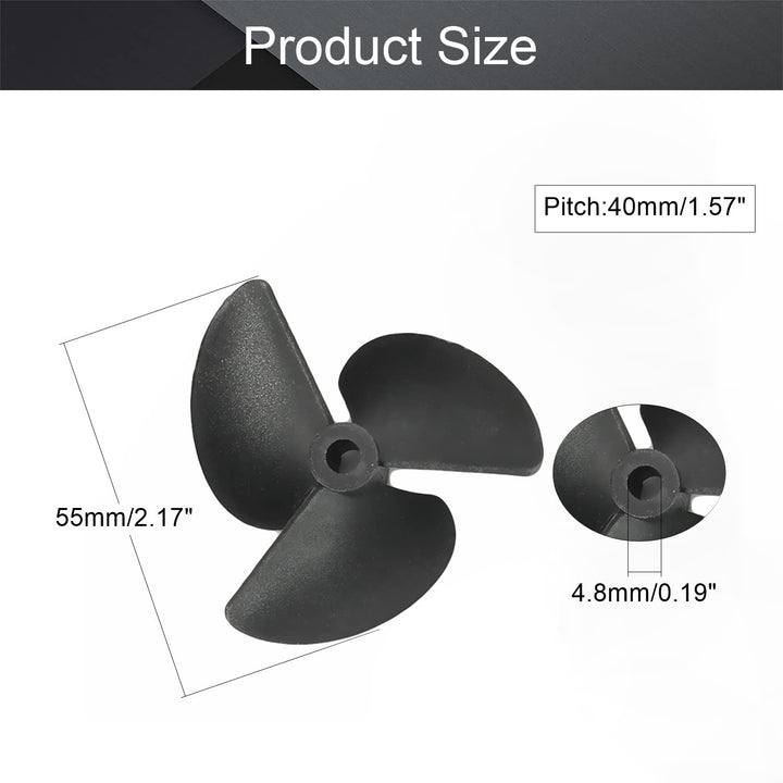 2Pcs 3 Blades CCW Propeller for Ship Model Rc Boat Propeller Model Black Plastic Paddle 55mm Diameter 40mm Pitch 4.8mm Hole Dia
